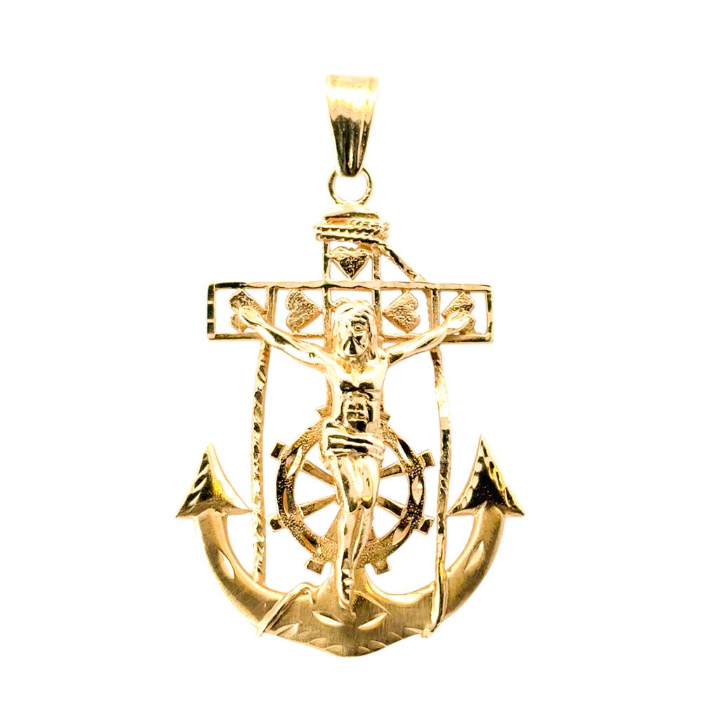 Pendentif en or jaune 14k Mariners Cross Anchor en vente 3