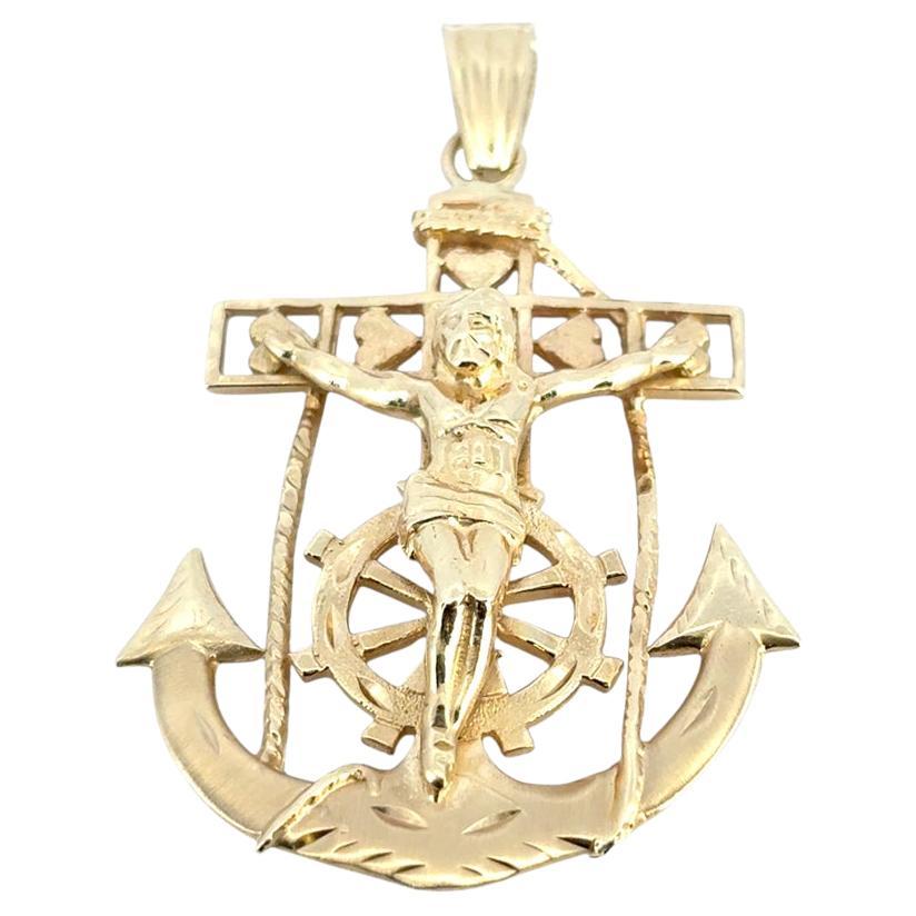 14k Yellow Gold Mariners Cross Anchor Pendant