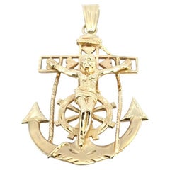 Pendentif en or jaune 14k Mariners Cross Anchor