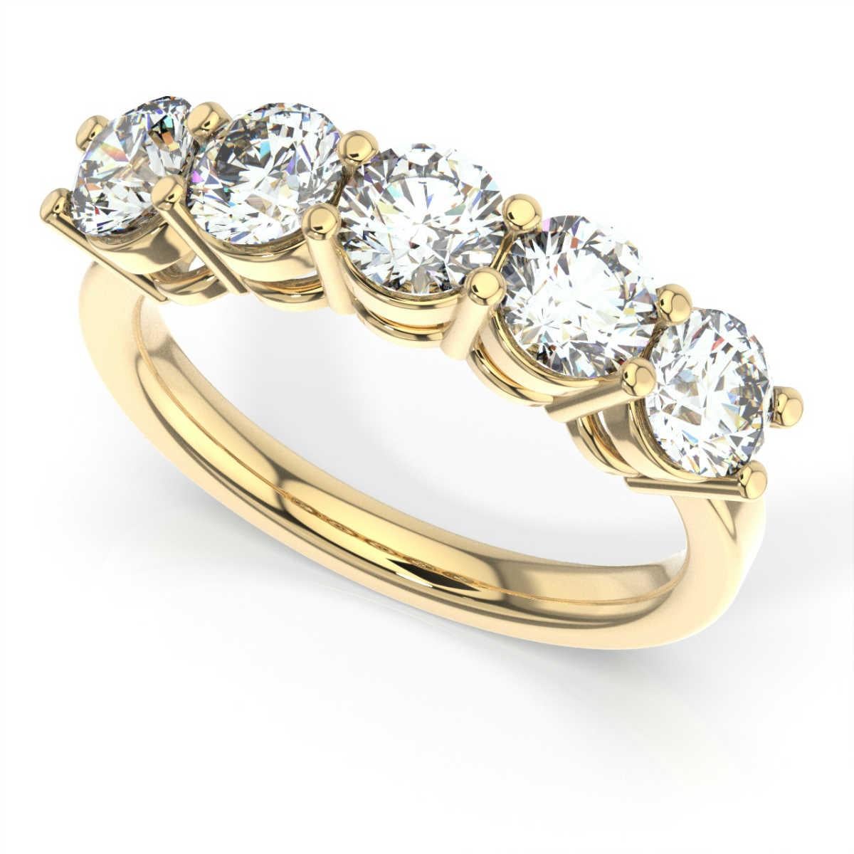 Round Cut 14K Yellow Gold Marne 5-Stone Diamond Ring '2 Ct. tw' For Sale