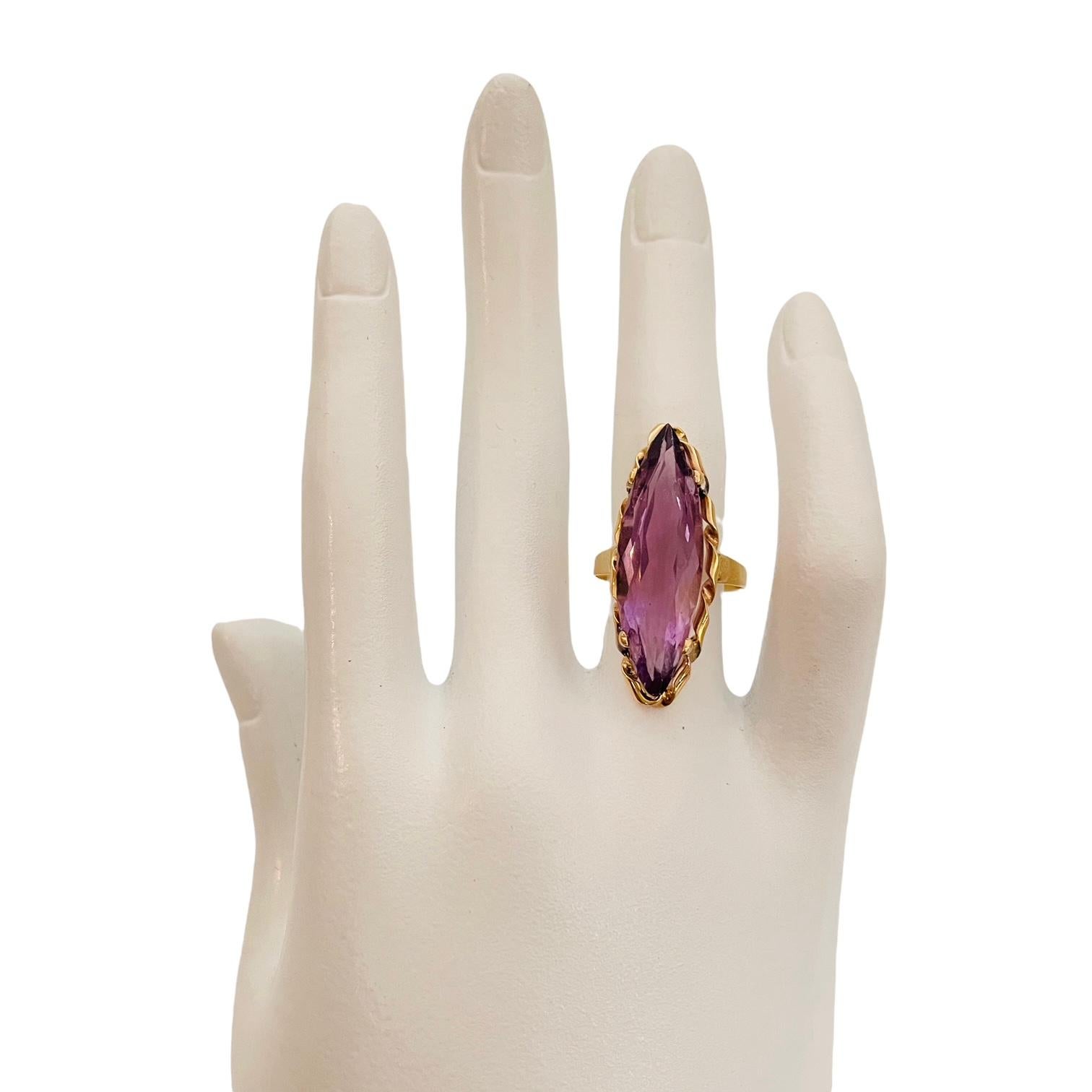 Art Deco 14k Yellow Gold Marquis Cut Amethyst Ring with Appraisal