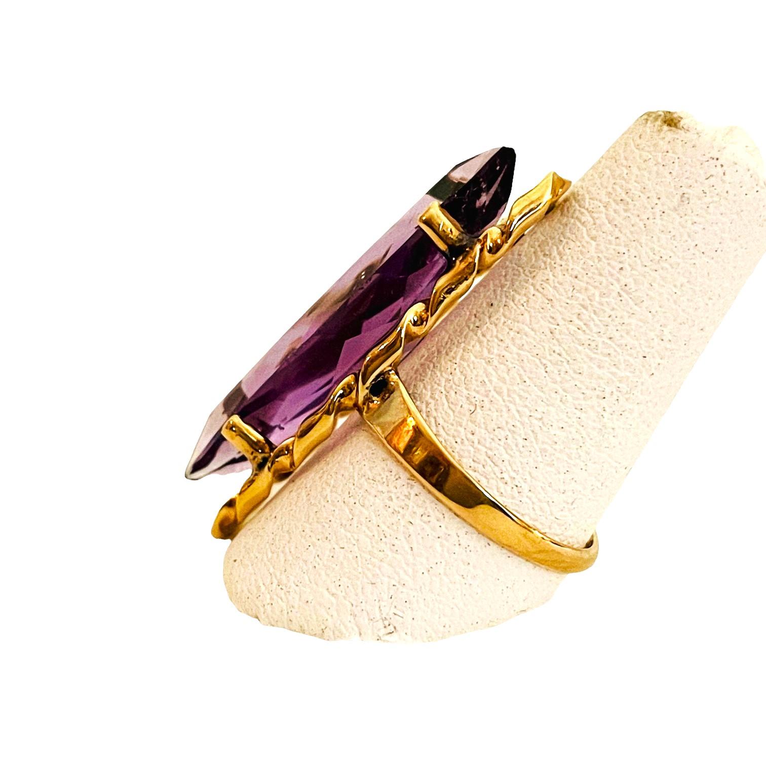 Women's 14k Yellow Gold Marquis Cut Amethyst Ring with Appraisal