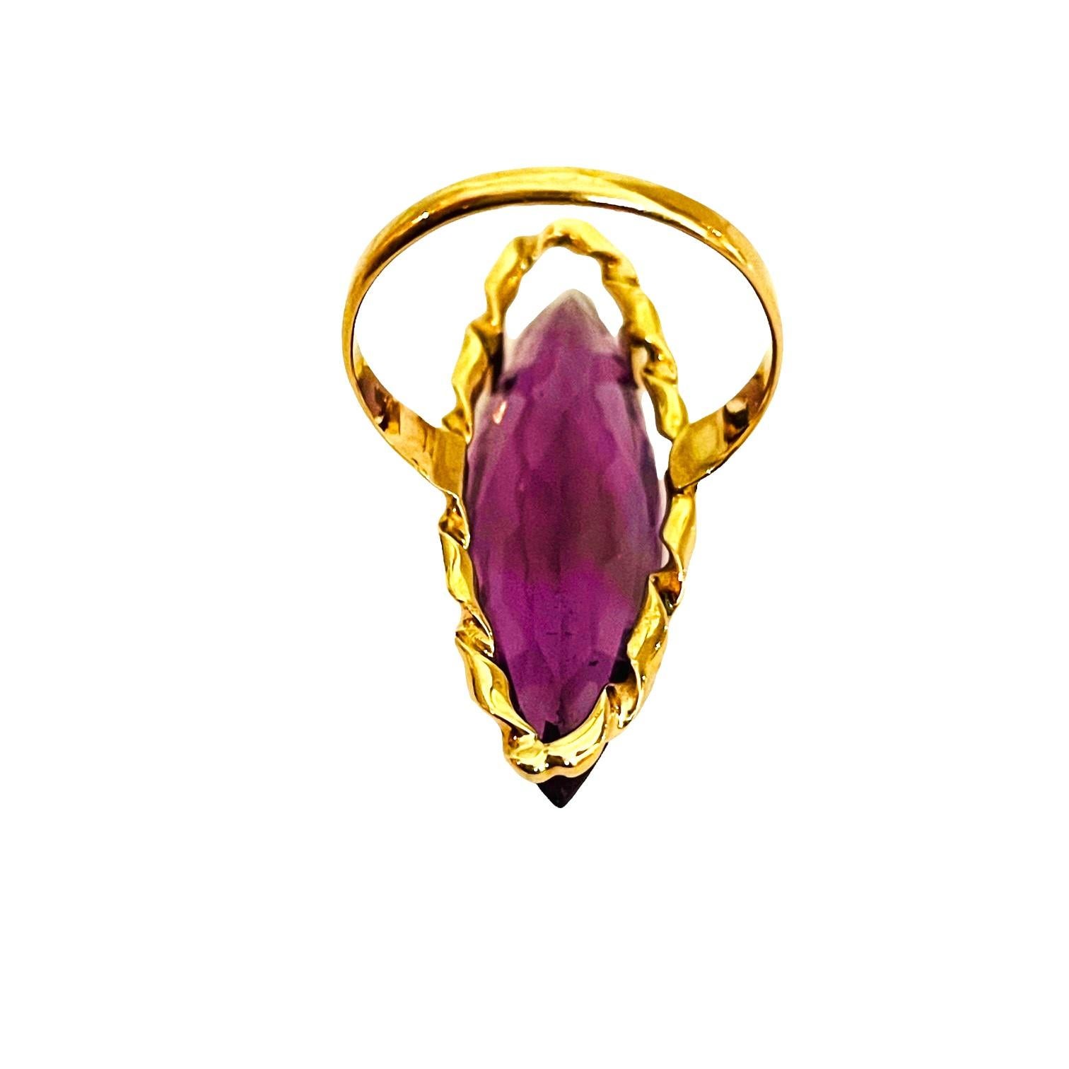 14k Yellow Gold Marquis Cut Amethyst Ring with Appraisal 1