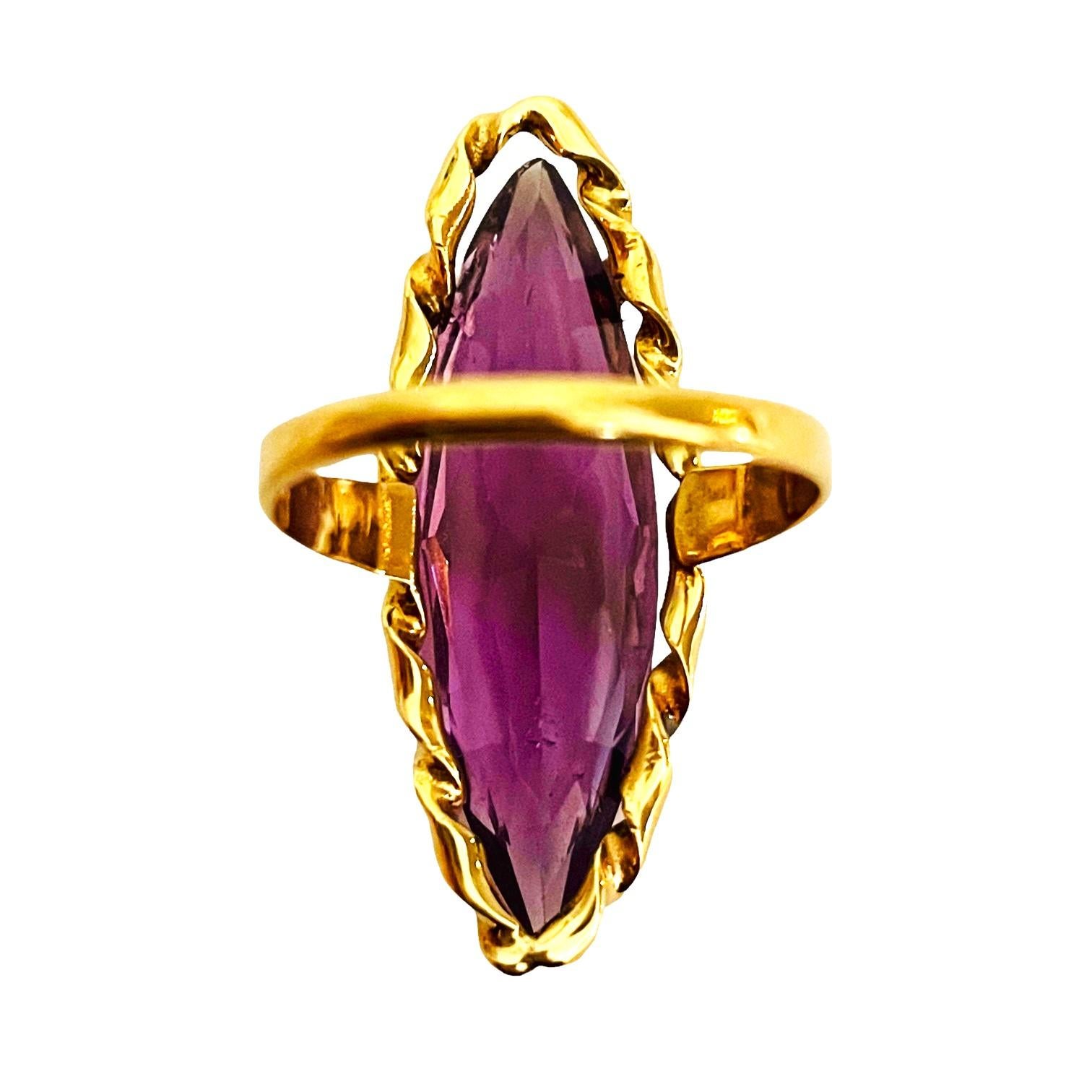 14k Yellow Gold Marquis Cut Amethyst Ring with Appraisal 2