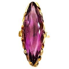 14k Yellow Gold Marquis Cut Amethyst Ring with Appraisal