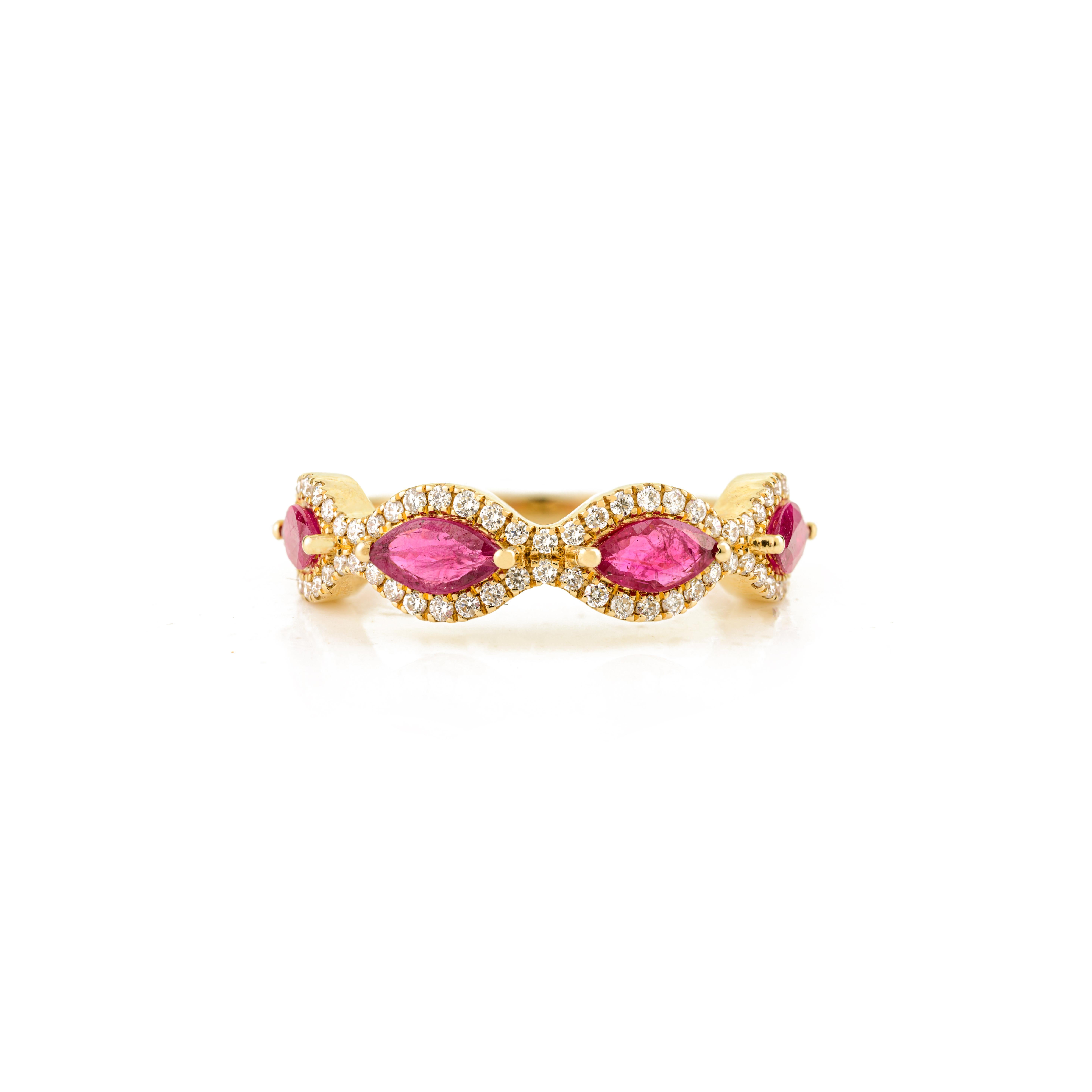 in vendita:  Oro giallo 14k Marquise 1,12 Ct. Anello a mezza fascia con rubino naturale e diamanti 3