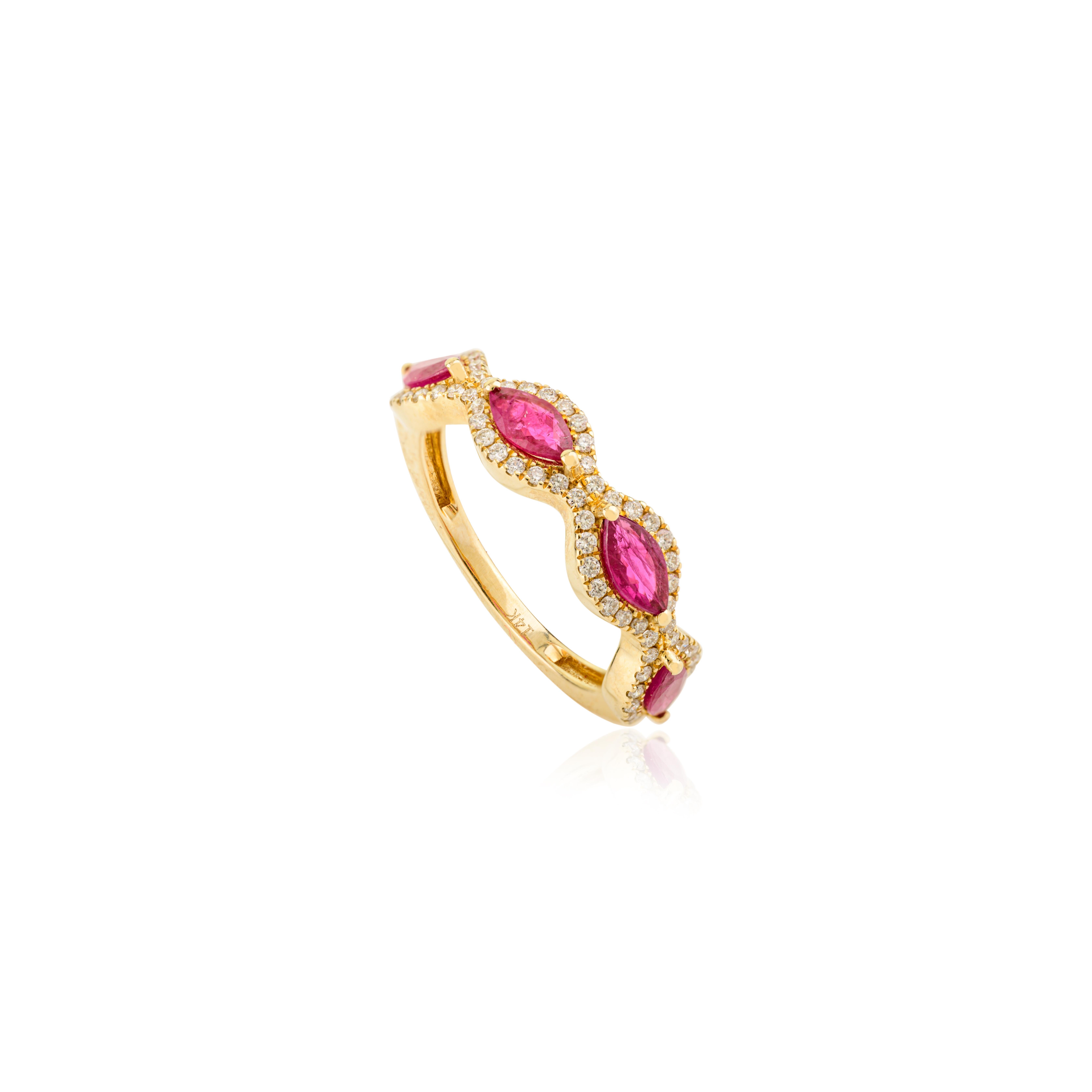 in vendita:  Oro giallo 14k Marquise 1,12 Ct. Anello a mezza fascia con rubino naturale e diamanti 5