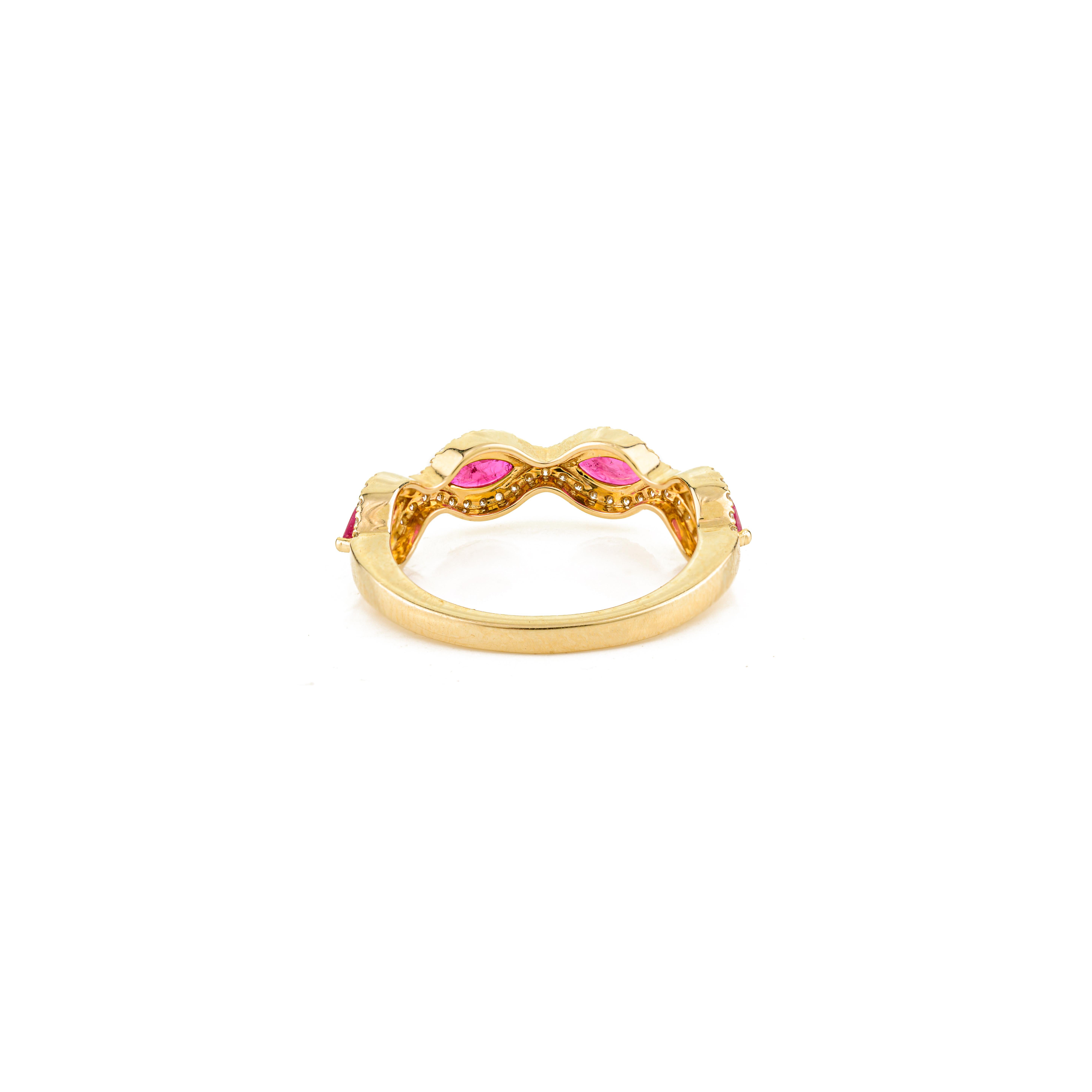 in vendita:  Oro giallo 14k Marquise 1,12 Ct. Anello a mezza fascia con rubino naturale e diamanti 7