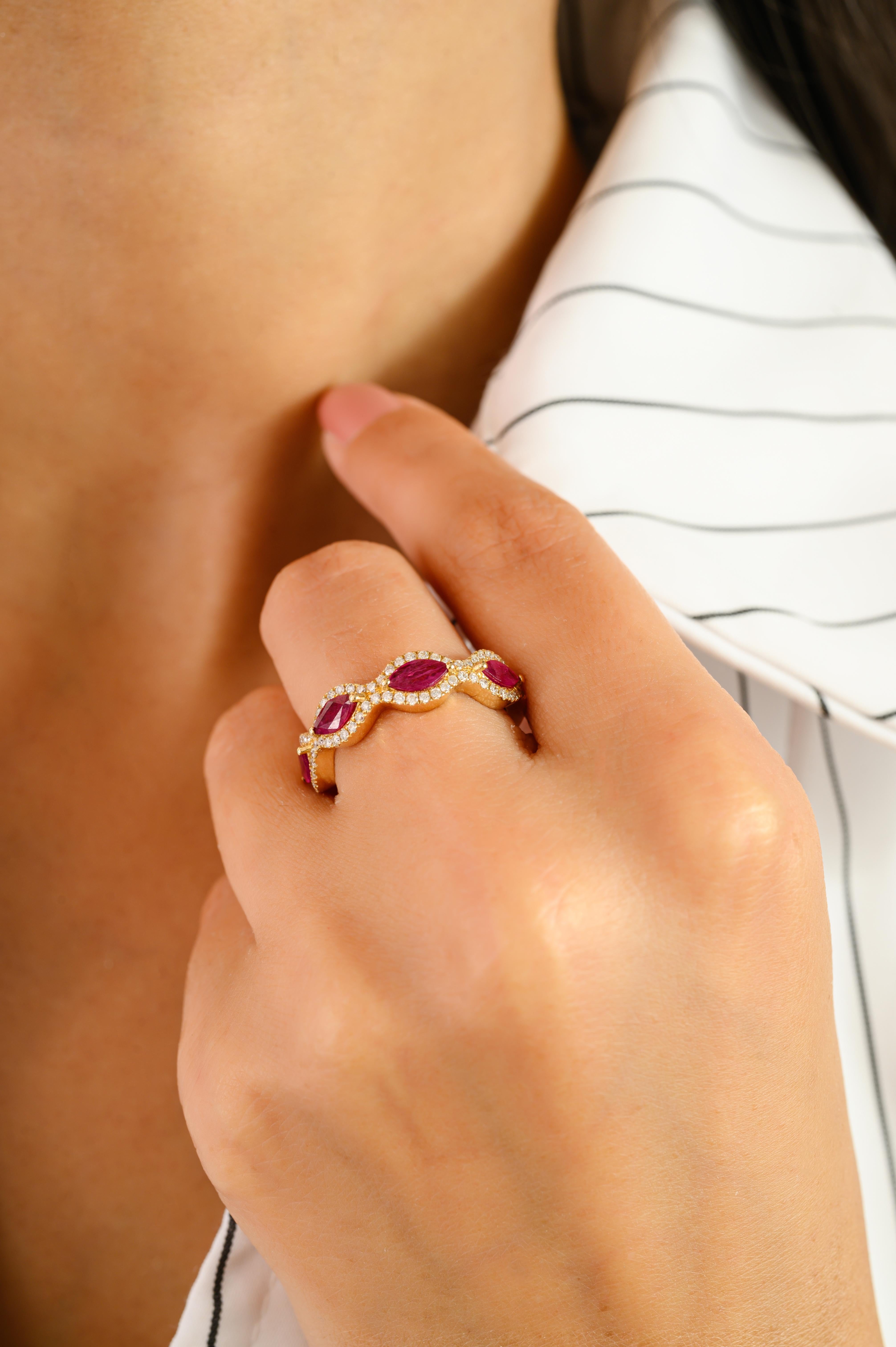in vendita:  Oro giallo 14k Marquise 1,12 Ct. Anello a mezza fascia con rubino naturale e diamanti 8
