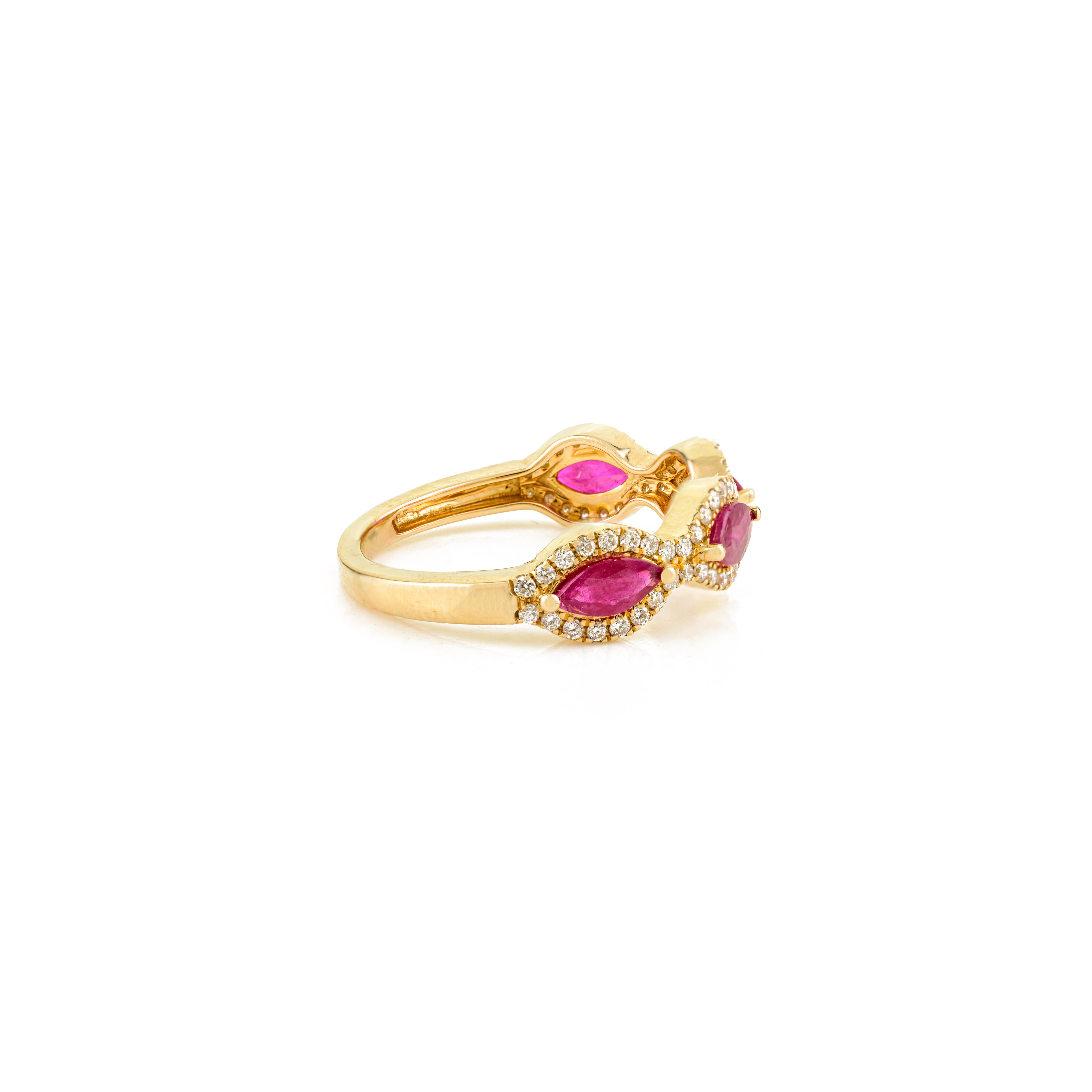 in vendita:  Oro giallo 14k Marquise 1,12 Ct. Anello a mezza fascia con rubino naturale e diamanti 9