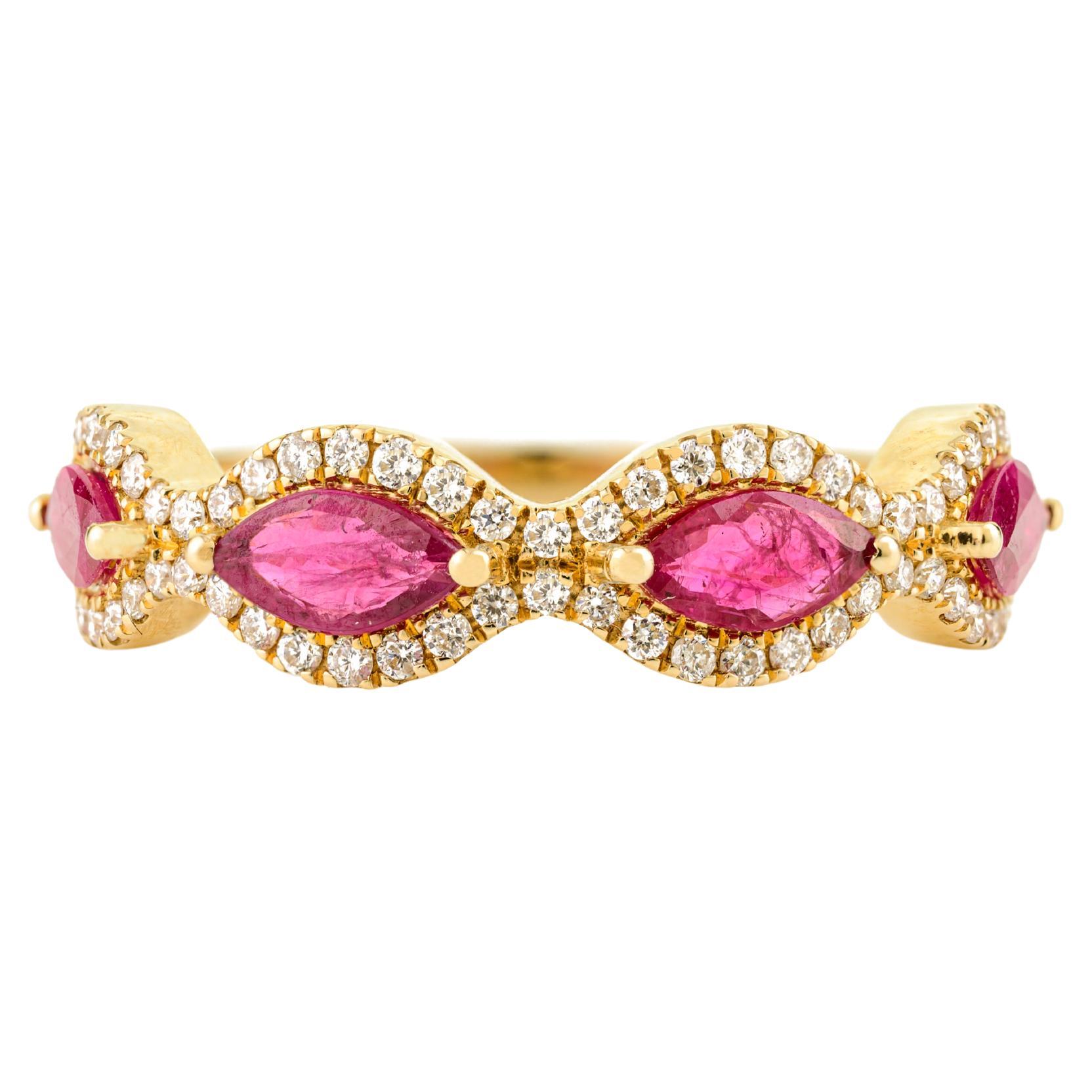 14k Gelbgold Marquise 1,12 Ct. Natürlicher Rubin & Diamant Eternity Halbbandring