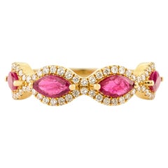 14k Yellow Gold Marquise 1.12 Ct. Natural Ruby & Diamond Eternity Half Band Ring