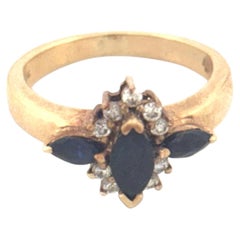 14K Yellow Gold Marquise Sapphire and Diamond Ring