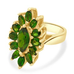 14K Yellow Gold Marquise and Oval Cut Chrome Diopside Halo Ring