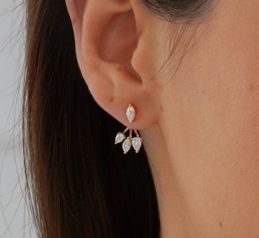 Art Deco 14k Yellow gold Marquise and Pear Moissanite drop earrings For Sale