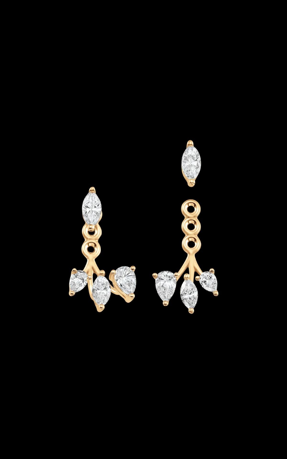 Women's or Men's 14k Yellow gold Marquise and Pear Moissanite drop earrings For Sale