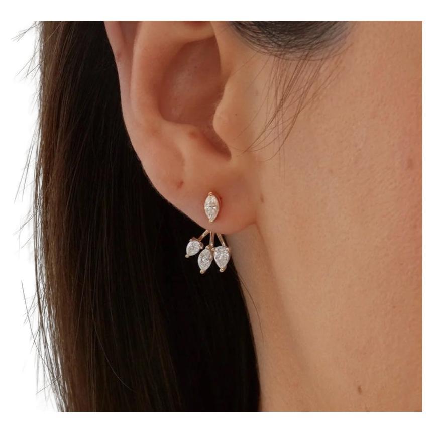 14k Yellow gold Marquise and Pear Moissanite drop earrings
