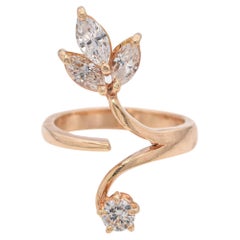 14K Yellow Gold Marquise and Round Diamond Bypass Ring
