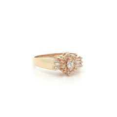 14k Yellow Gold Marquise Baguette & Round Diamond Cluster Flared Petite Ring