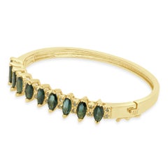 14K Yellow Gold Marquise Cut Blue Sapphire and Diamond Hinged Bangle Bracelet
