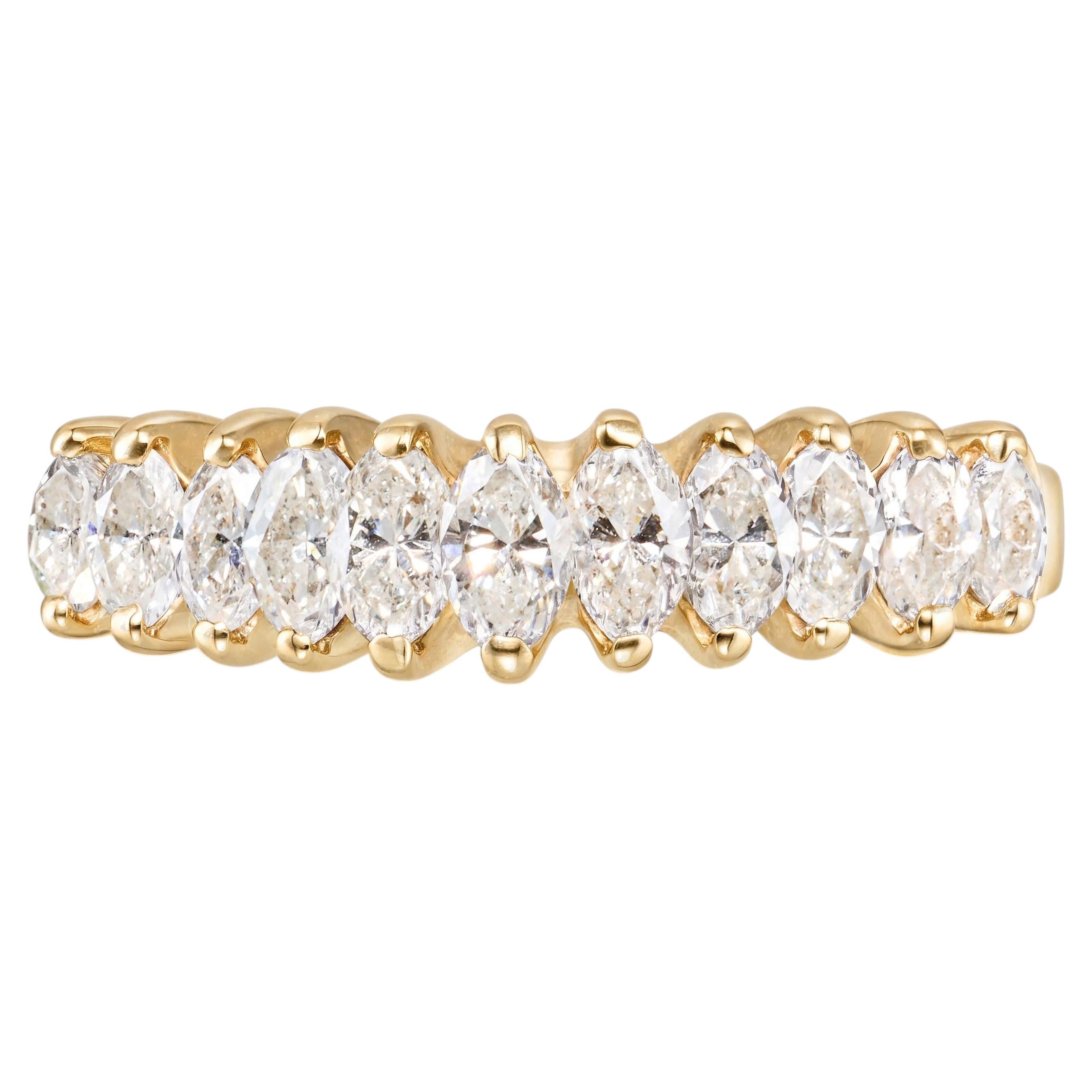 14k Yellow Gold Marquise Cut Diamond Half Eternity Band Ring