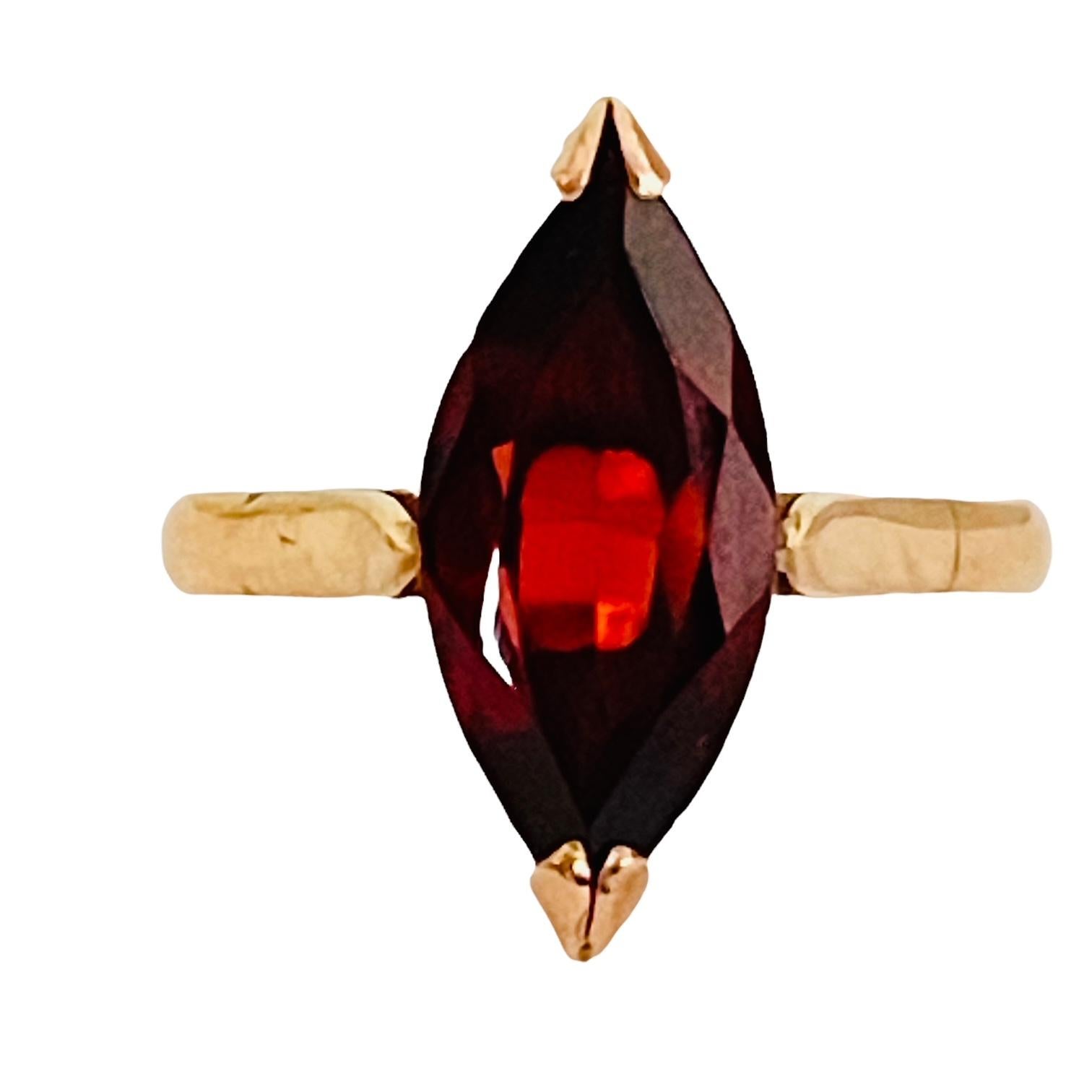 Attached is a Retail Appraisal for the secondary jewelry market.  This is not for insurance replacement value which would be much higher than this.

14K YG Garnet Ring – Prong Set

1 Marquis Woman’s Garnet Ring
Measuring 15.1mm x 6.7mm 

Mounting
