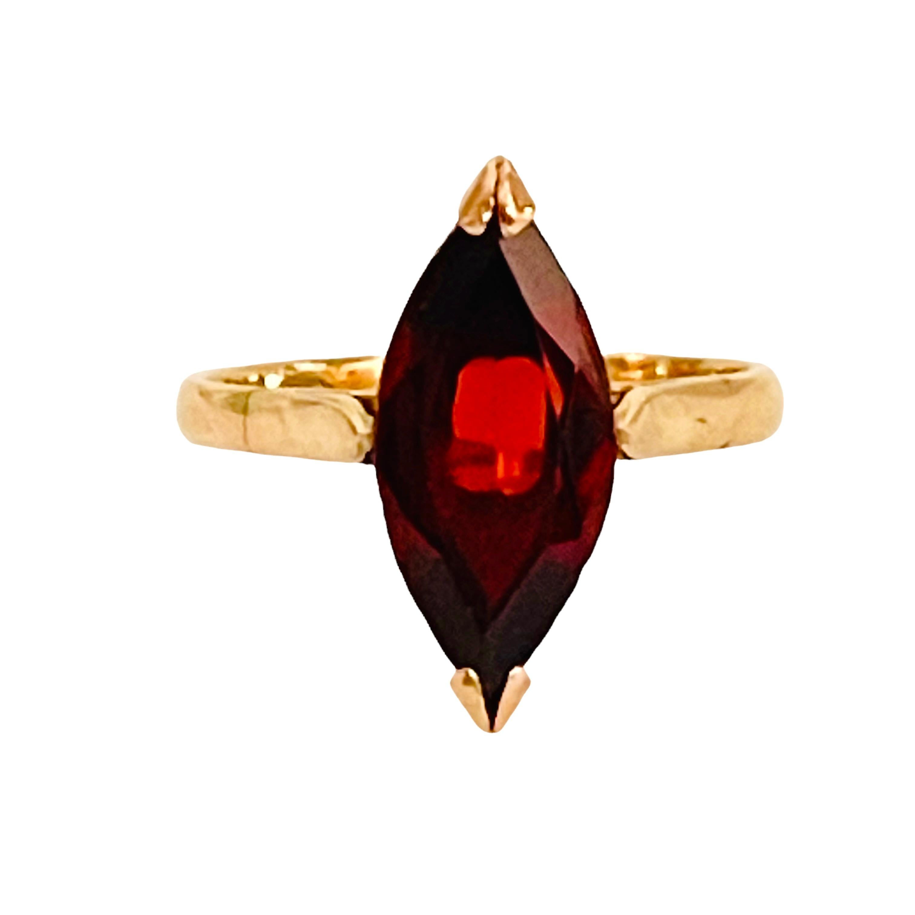 Art Deco 14K Yellow Gold Marquise Cut Garnet Ring with Appraisal