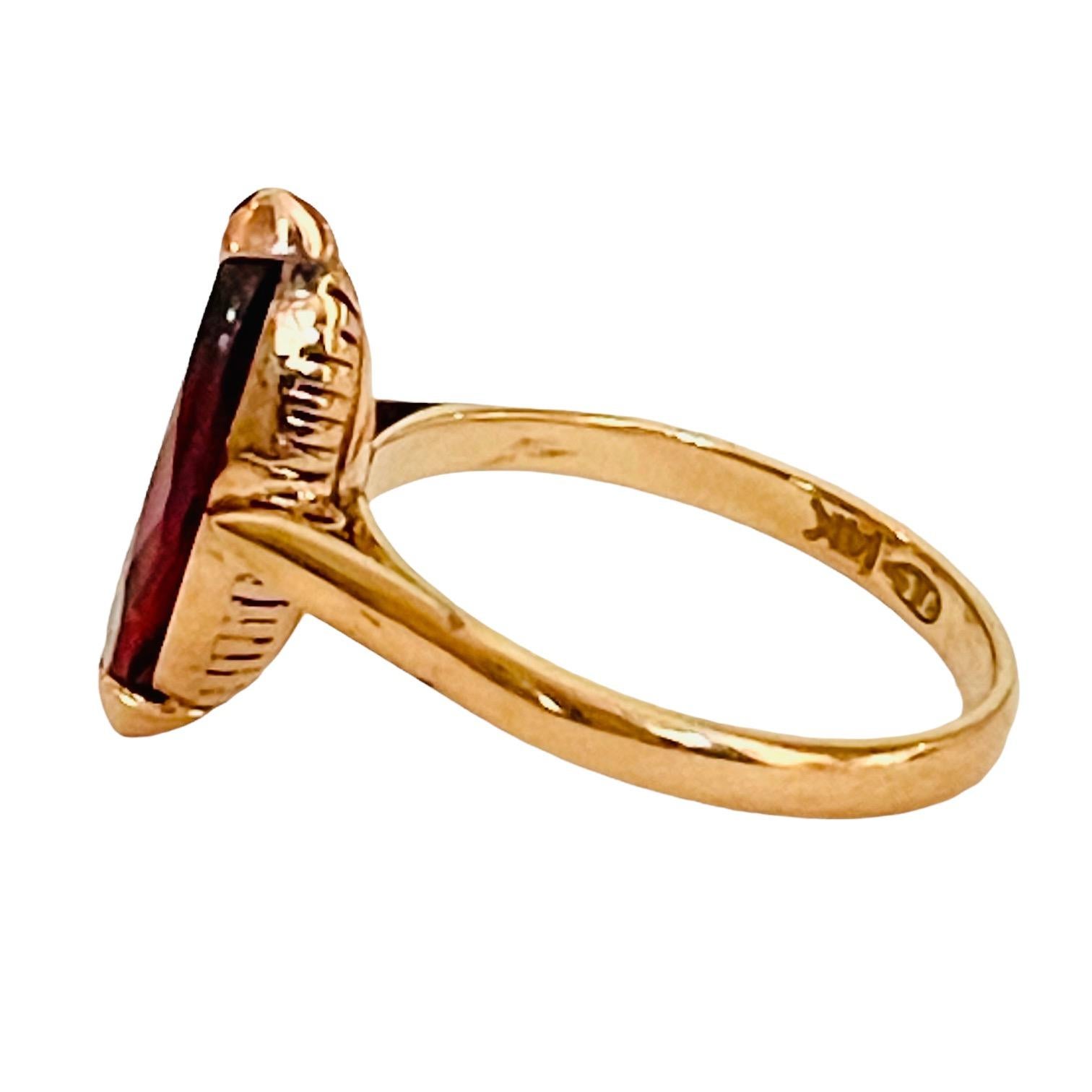 Round Cut 14K Yellow Gold Marquise Cut Garnet Ring with Appraisal