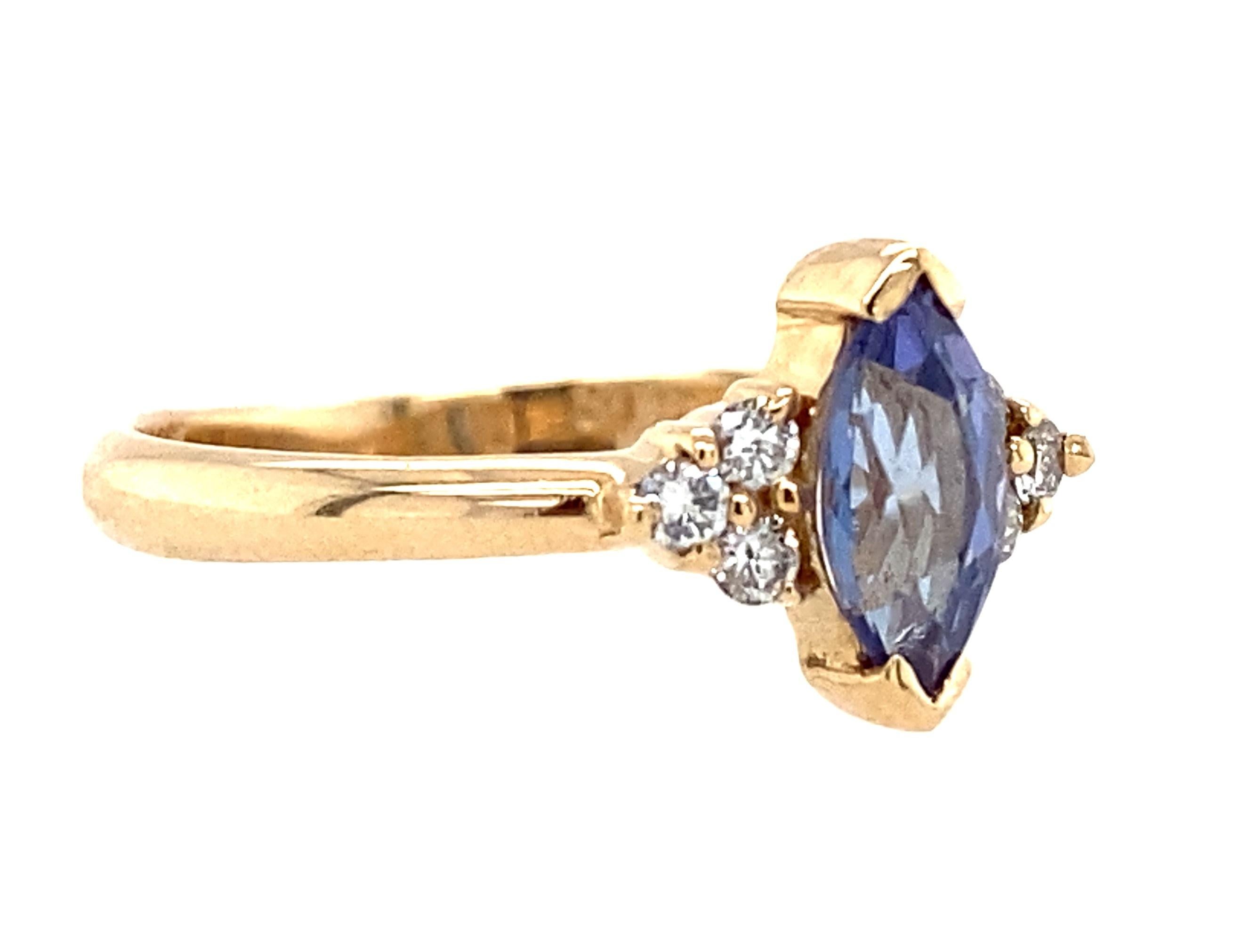 14K Yellow Gold Marquise Cut Tanzanite and Diamond Ring In Good Condition For Sale In Towson, MD