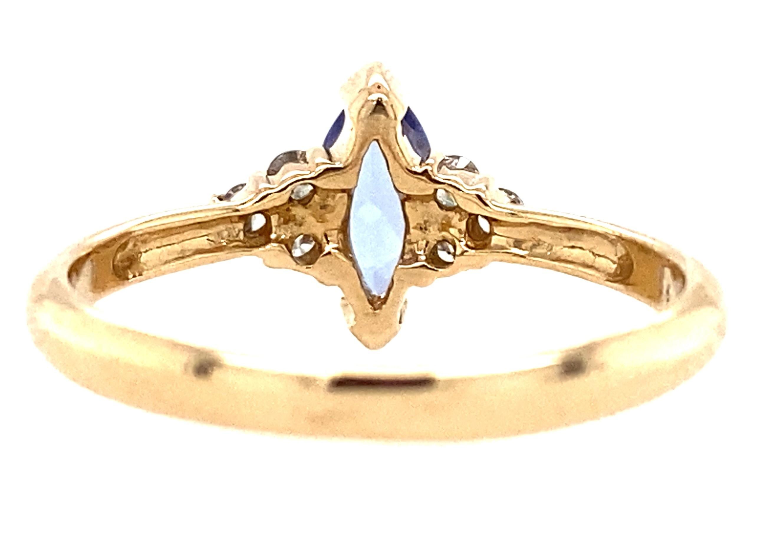 14K Yellow Gold Marquise Cut Tanzanite and Diamond Ring For Sale 2
