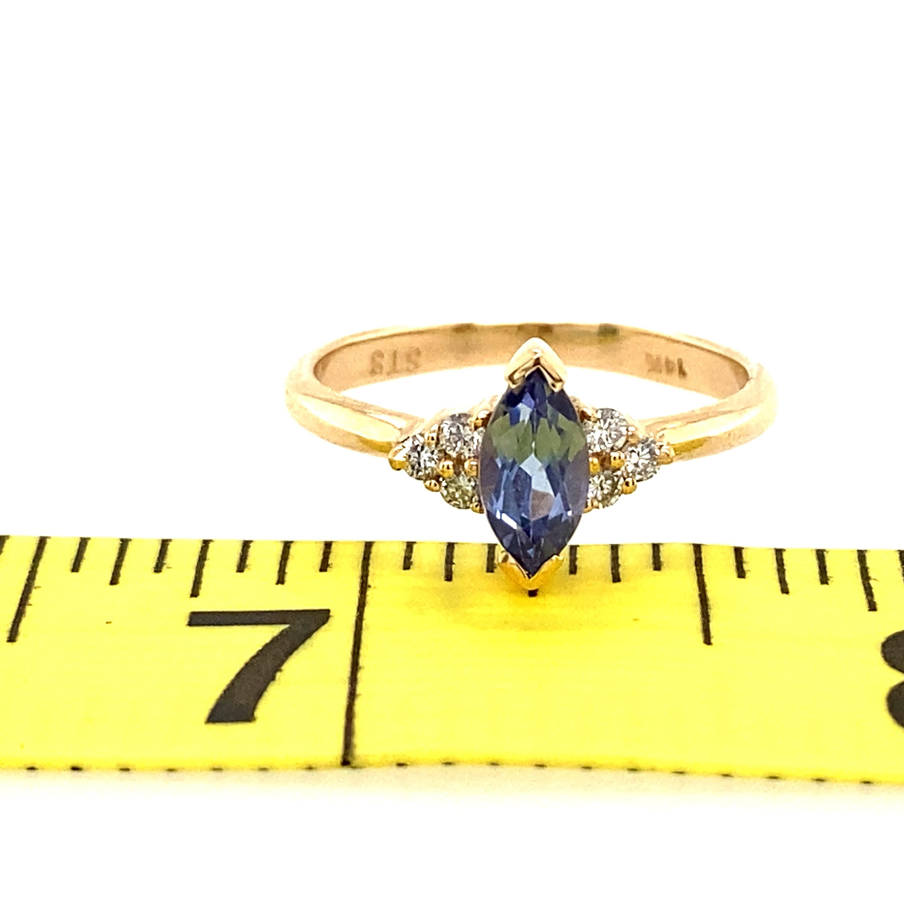 14K Yellow Gold Marquise Cut Tanzanite and Diamond Ring For Sale 4