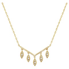 14K Yellow Gold Marquise Diamond Cluster Dangling Pendant