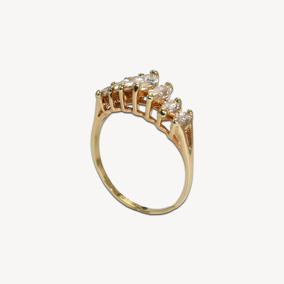 14K Yellow Gold Marquise Diamond Cluster Ring 1.00ct For Sale 2
