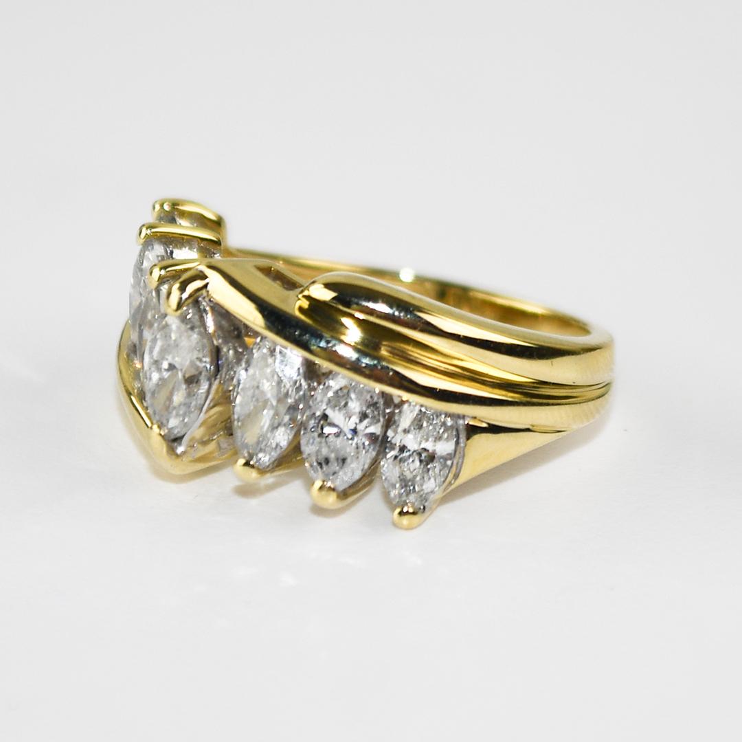 14K Gelbgold Marquise Diamant Cocktail Ring 1.50ct für Damen oder Herren im Angebot