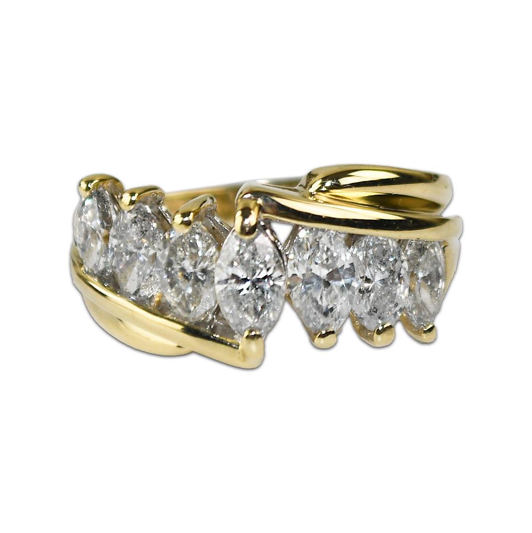 14K Gelbgold Marquise Diamant Cocktail Ring 1.50ct im Angebot