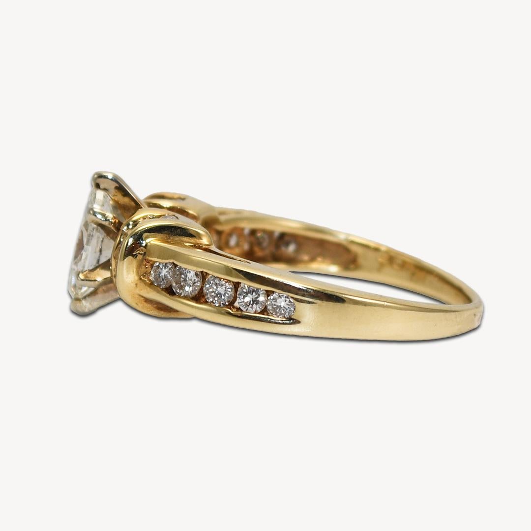Women's or Men's 14K Yellow Gold Marquise Diamond Engagement Ring For Sale