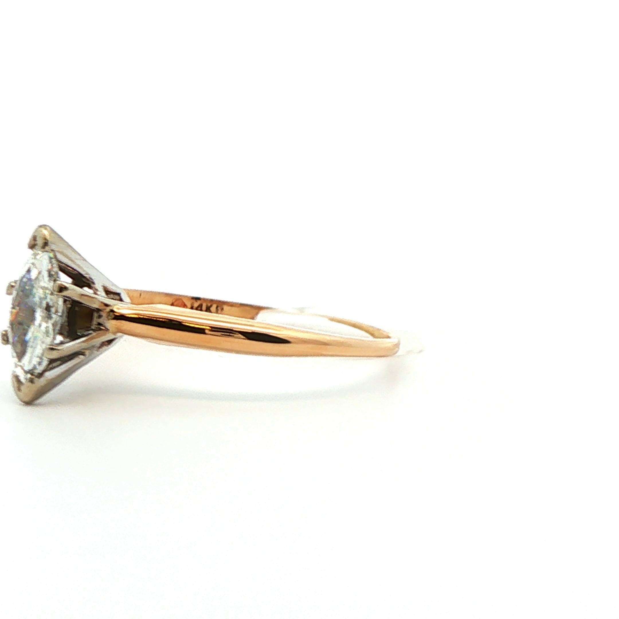 Anillo de compromiso de oro amarillo de 14k con diamante marquesa en venta 2