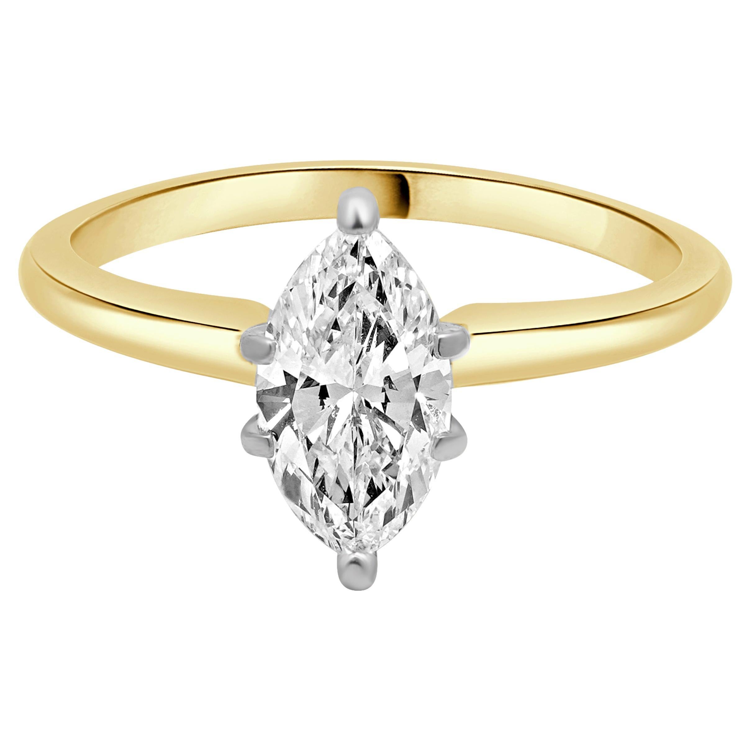 Bague de fiançailles en or jaune 14K avec diamant marquise