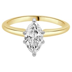 Bague de fiançailles en or jaune 14K avec diamant marquise