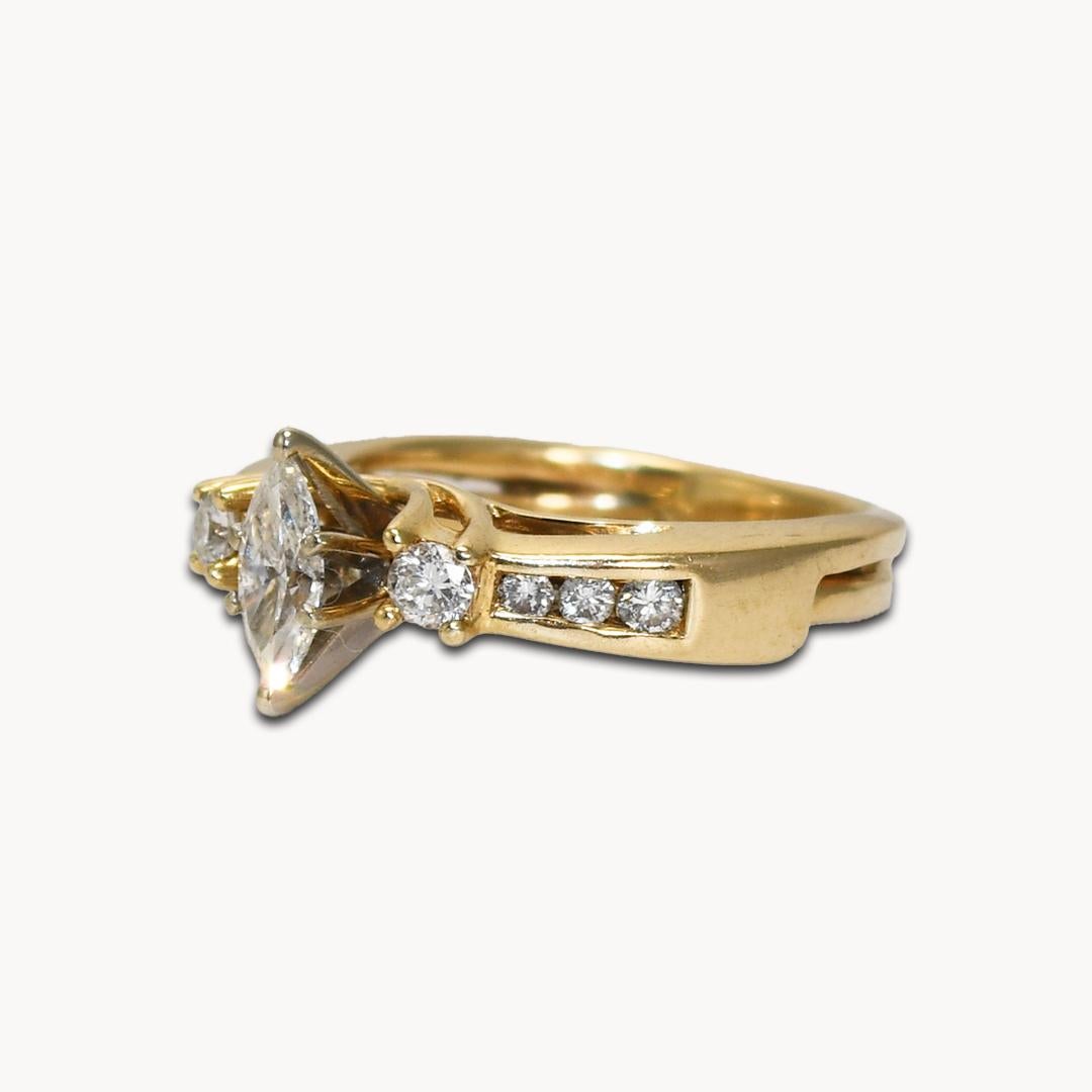 14K Yellow Gold Marquise Diamond Ring 0.33ct For Sale 1