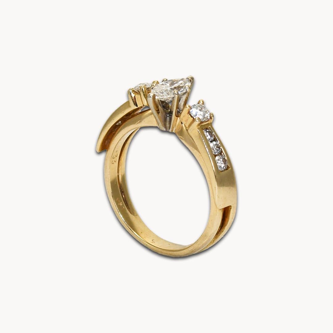 14K Yellow Gold Marquise Diamond Ring 0.33ct For Sale 2