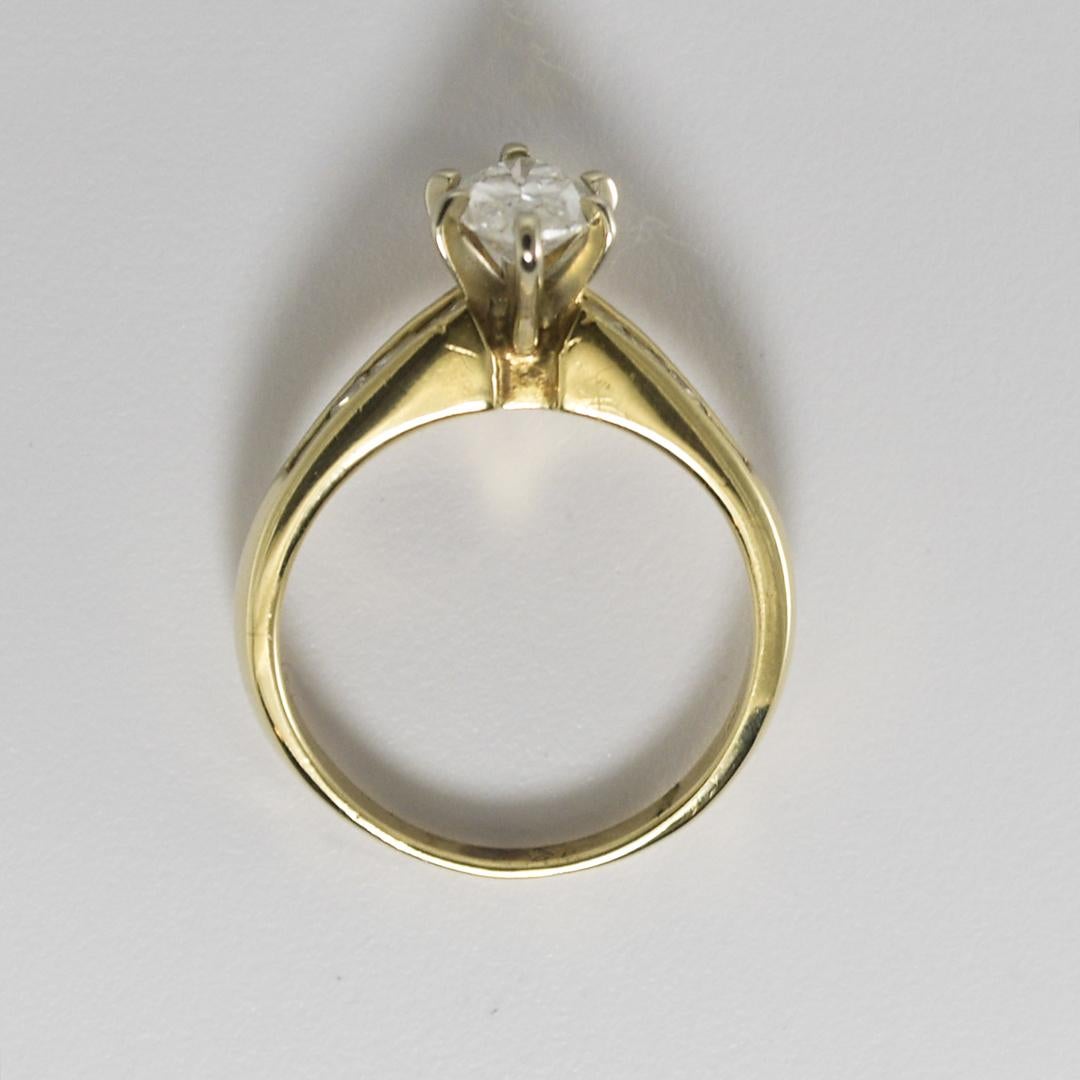 Bague marquise en or jaune 14 carats 0,90 carat en vente 2