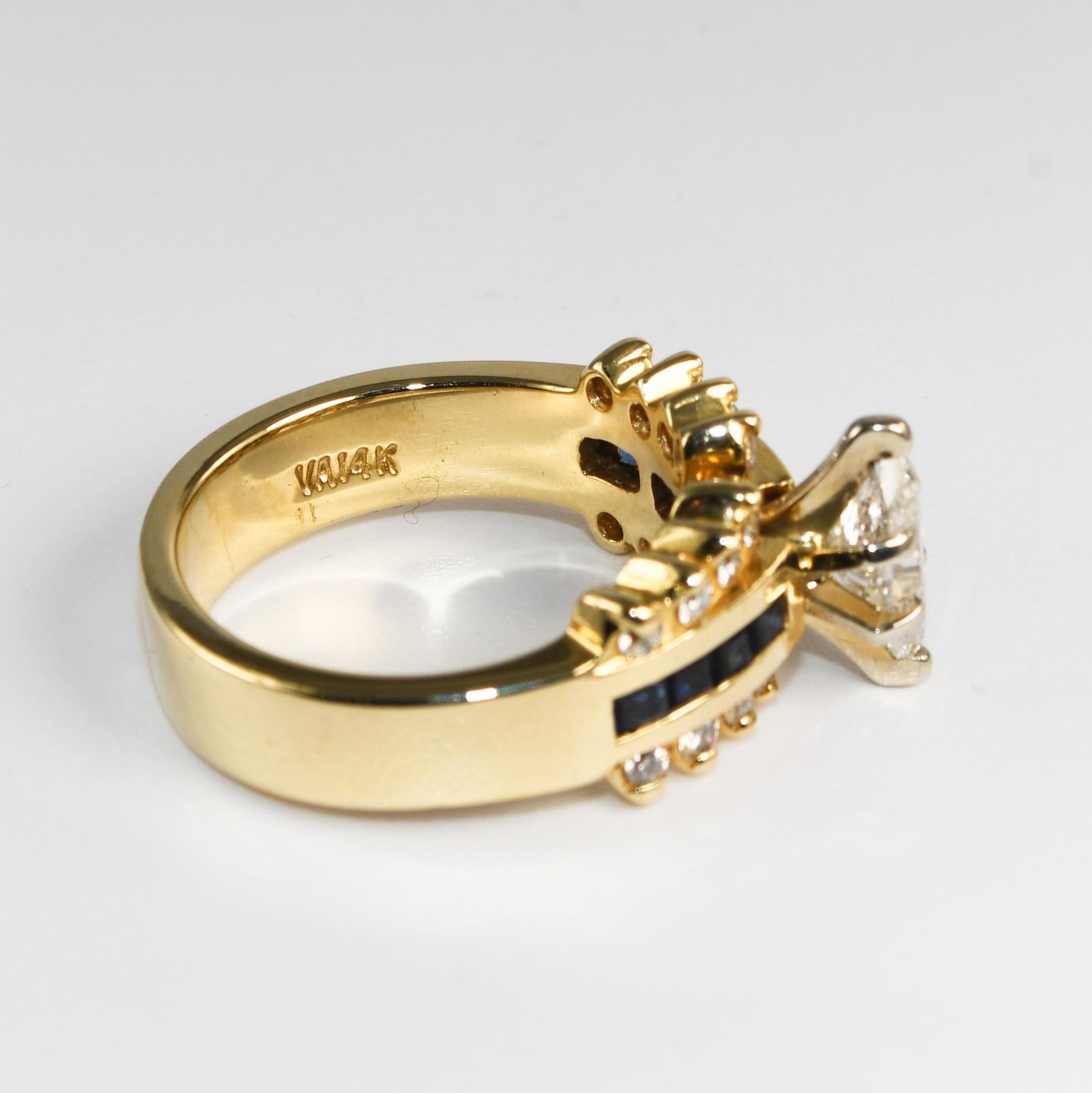 14K Yellow Gold Marquise Diamond Ring 0.95ct For Sale 2