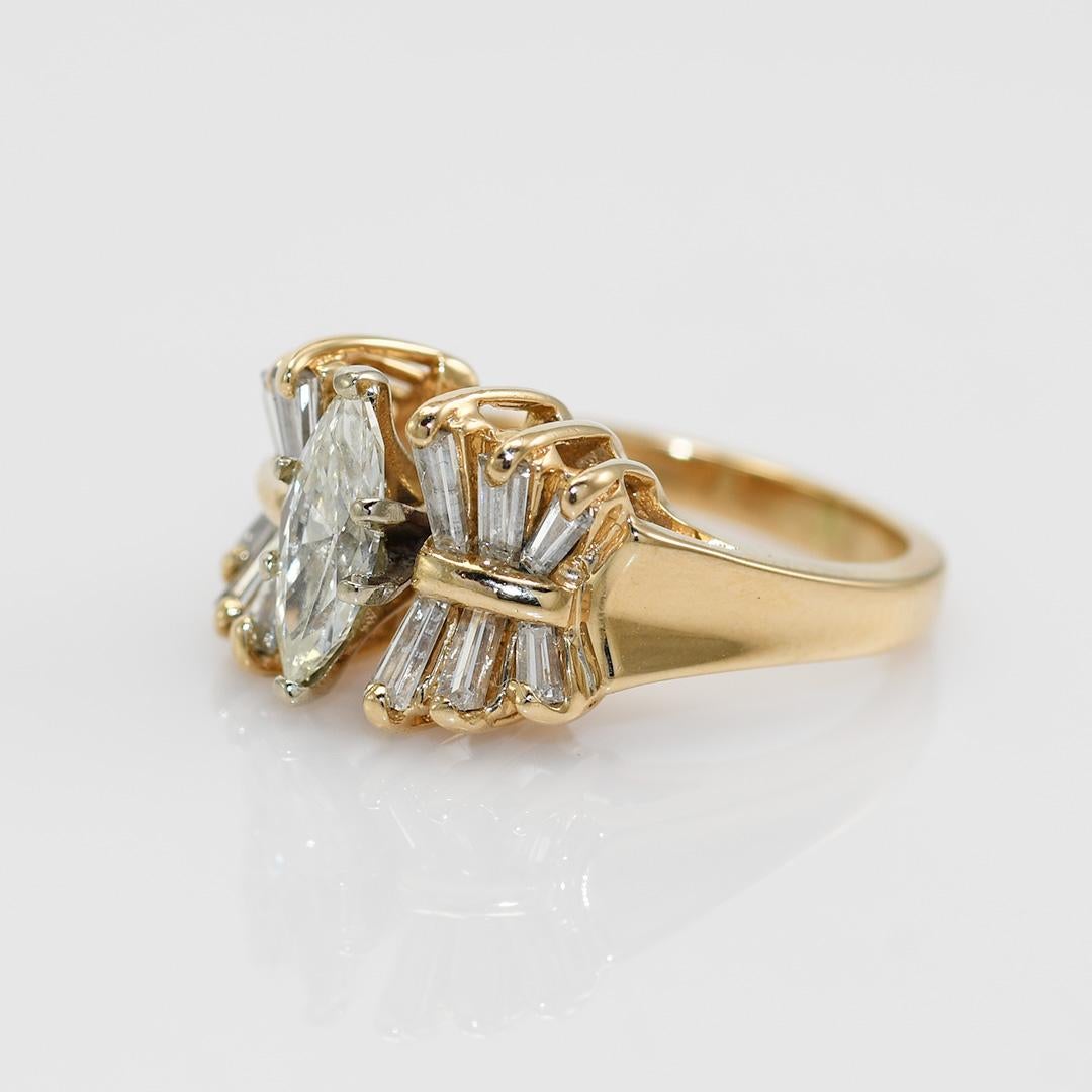 14K Yellow Gold Marquise Diamond Ring .65ct, 6.1g In Excellent Condition For Sale In Laguna Beach, CA