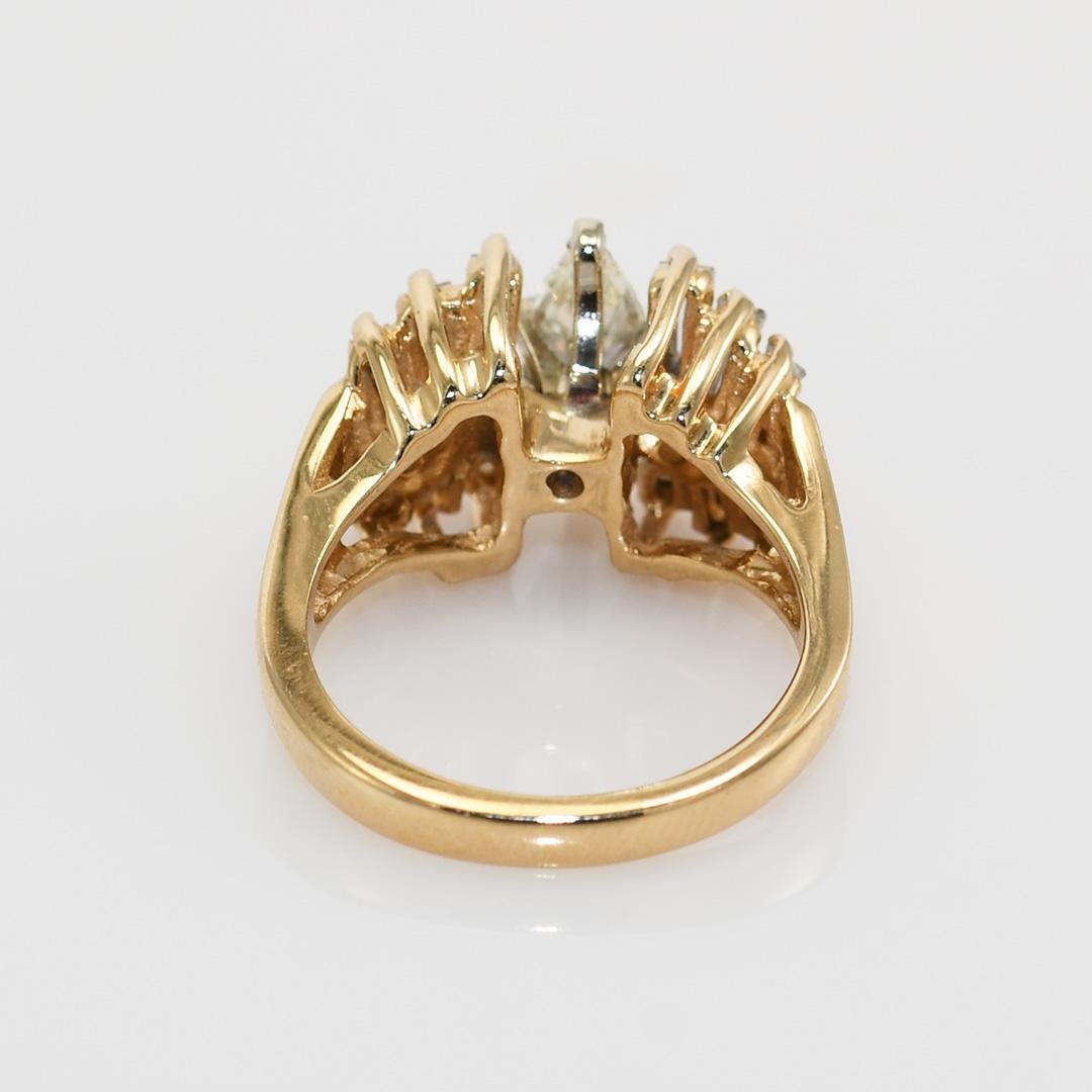 14K Yellow Gold Marquise Diamond Ring .65ct, 6.1g For Sale 1