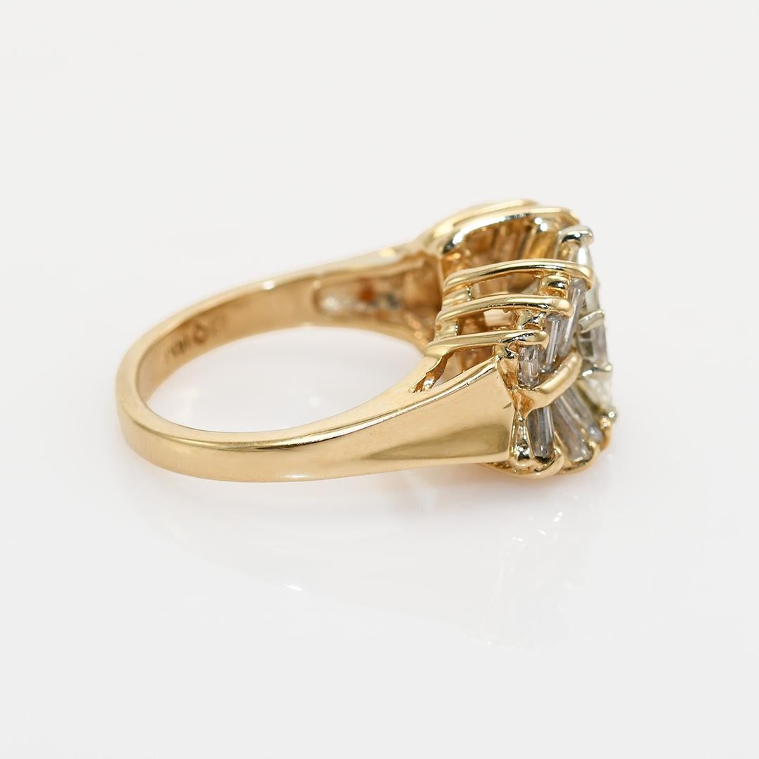 14K Yellow Gold Marquise Diamond Ring .65ct, 6.1g For Sale 2