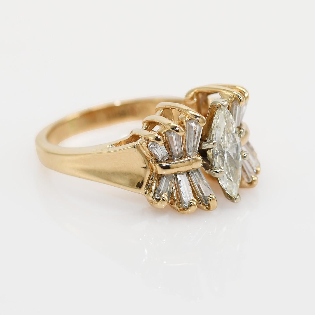 14K Yellow Gold Marquise Diamond Ring .65ct, 6.1g For Sale 3