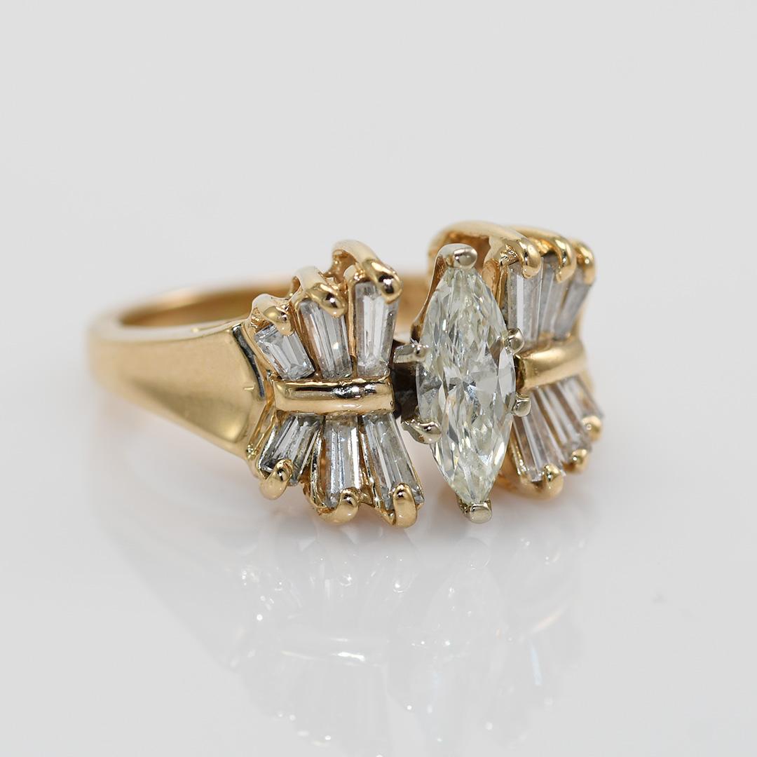 14K Yellow Gold Marquise Diamond Ring .65ct, 6.1g For Sale 4