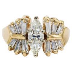 Vintage 14K Yellow Gold Marquise Diamond Ring .65ct, 6.1g