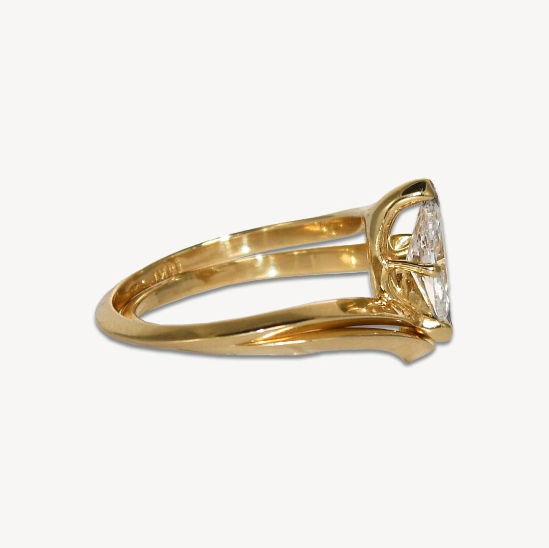 Engagement Ring & Band Set
14k yellow gold with marquise diamond
Marked 14k and weighs 3.4 grams.
The marquise shape diamond is .63 carats, g-H-I color, si2-I1 clarity and very good proportions.
The ring set is size 6 and can be sized to fit.
The